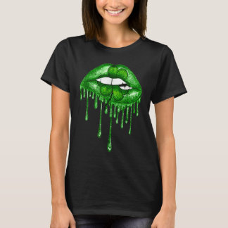 Lips Sexy Green Cool Irish Shamrock St Patricks Da T-Shirt