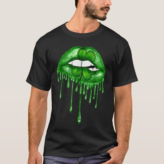 Lips Sexy Green Cool Irish Shamrock St Patricks Da T-Shirt (Front)