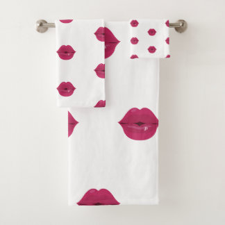 Lips Shower Curtain Pink Kiss Lipstick Bath Towel Set
