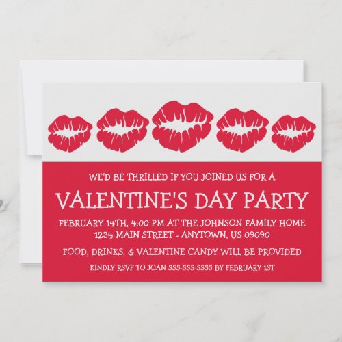Lips Silhouette Valetines Day Red  Silver Invitation