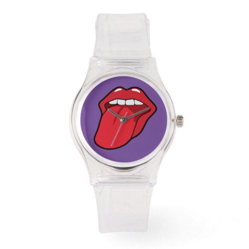 LIPS STICKING OUT TONGUE PINK WRIST WATCH