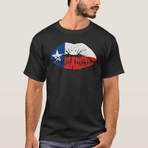 Lips Texas Flag Tee Lone Star State Cowboy Howdy L