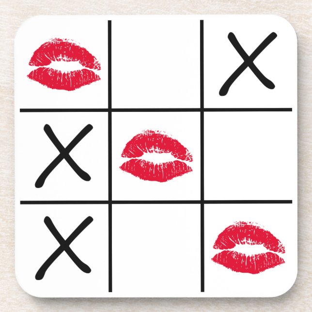 Lips Tic Tac Toe Beverage Coaster (Front)