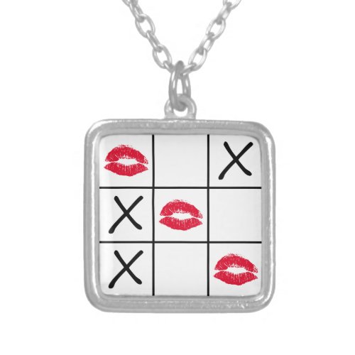 Lips Tic Tac Toe Silver Plated Necklace