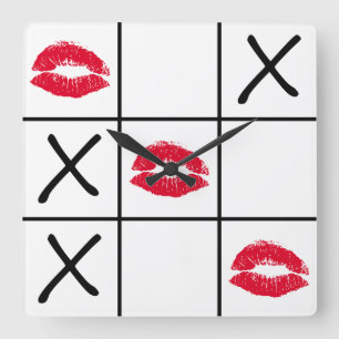 Lips Tic Tac Toe Square Wall Clock