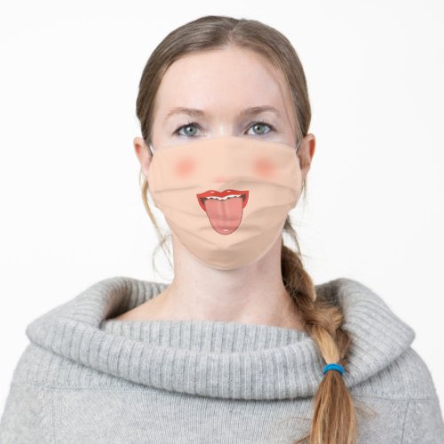 Lips with teeth  tongue on natural color adult cloth face mask
