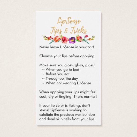 LipSense Application & Tips Card (Back)