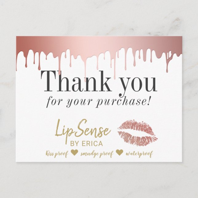 LipSense Distributor Rose Gold Dripping Thank You Postcard (Front)