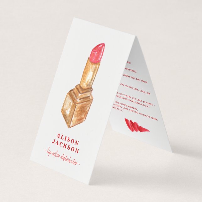 LipSense distributor watercolor red gold lipstick Business Card (Front)
