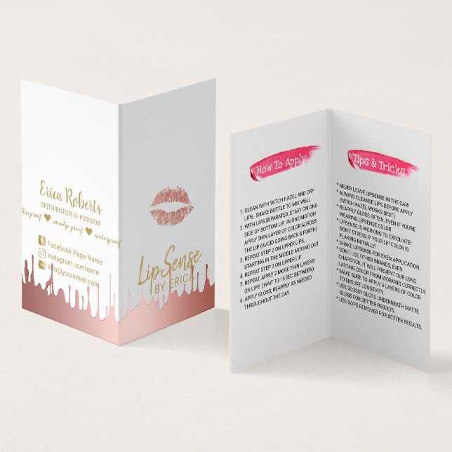 LipSense Lips Distributor Rose Gold Dripping Business Card (Inside and Outside)