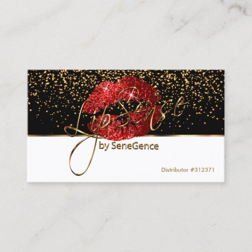 Lipsense Red Glitter Lips On White and Black Business Card