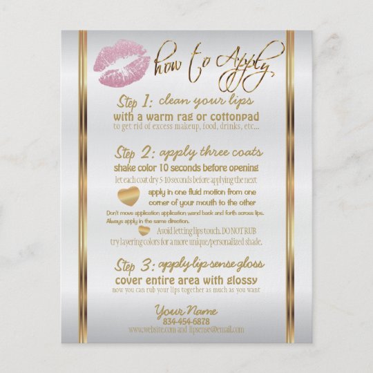 Lipsense Senegence Pink Glitter Lip Instructions Flyer | Zazzle.com