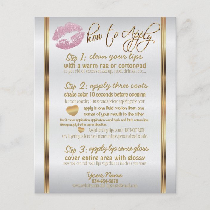 Lipsense Senegence Pink Glitter Lip Instructions Flyer | Zazzle.com