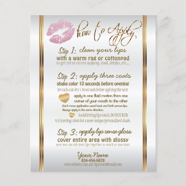 Lipsense Senegence Pink Glitter Lip Instructions Flyer (Front)