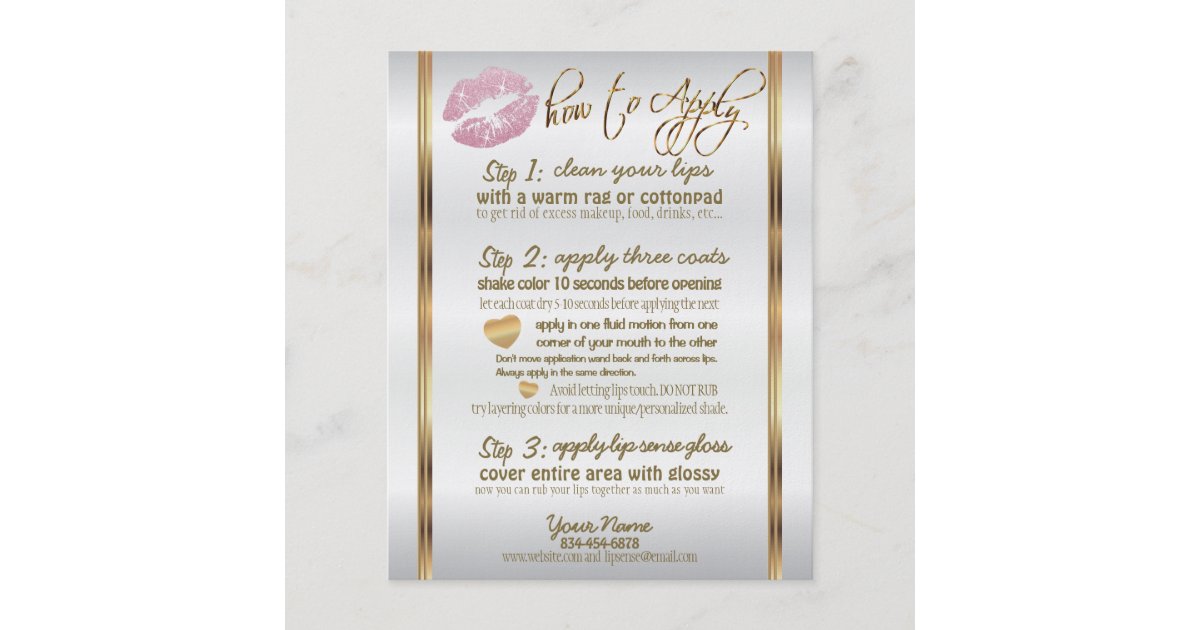 Lipsense Senegence Pink Glitter Lip Instructions Flyer | Zazzle