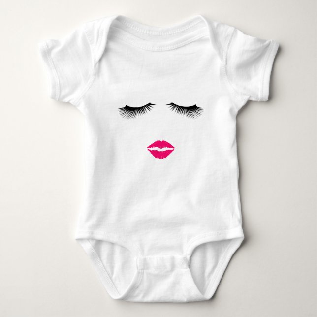 Lipstick and Eyelashes Baby Bodysuit (Front)