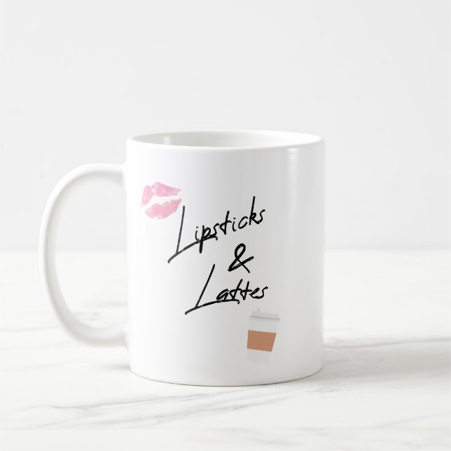 Lipstick and Lattes // Fun Girly Beauty Themed Coffee Mug (Left)