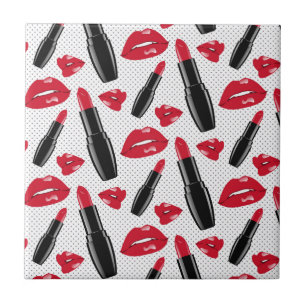 Lipstick And Lips Polka Dot Pattern Ceramic Tile