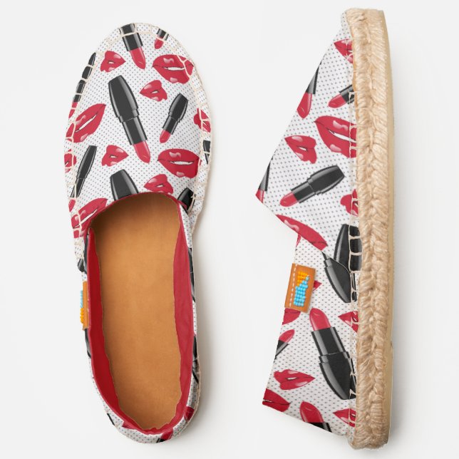 Lipstick And Lips Polka Dot Pattern Espadrilles (Side)