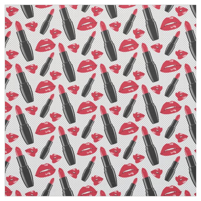 Lipstick And Lips Polka Dot Pattern Fabric (Swatch)