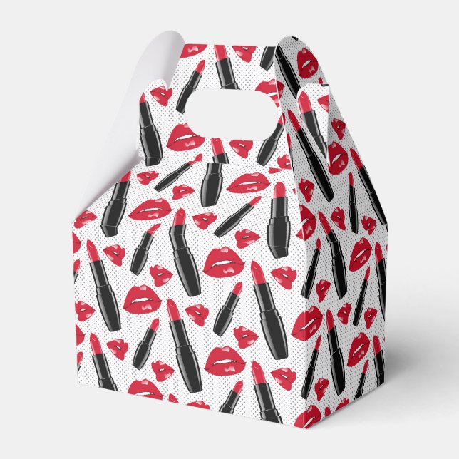 Lipstick And Lips Polka Dot Pattern Favor Boxes (Front Side)