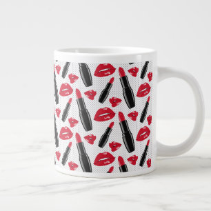 Lipstick And Lips Polka Dot Pattern Giant Coffee Mug