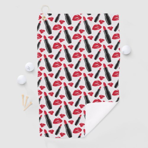 Lipstick And Lips Polka Dot Pattern Golf Towel