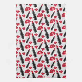 Lipstick And Lips Polka Dot Pattern Kitchen Towel