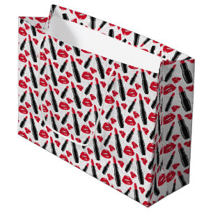 Lipstick And Lips Polka Dot Pattern Large Gift Bag
