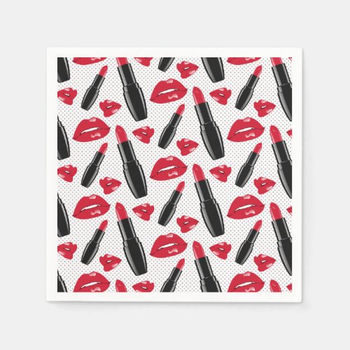 Lipstick And Lips Polka Dot Pattern Napkins