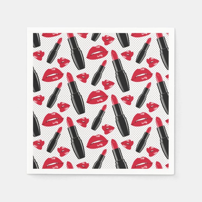 Lipstick And Lips Polka Dot Pattern Napkins (Front)