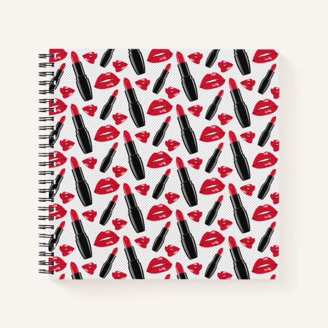 Lipstick And Lips Polka Dot Pattern Notebook (Front)