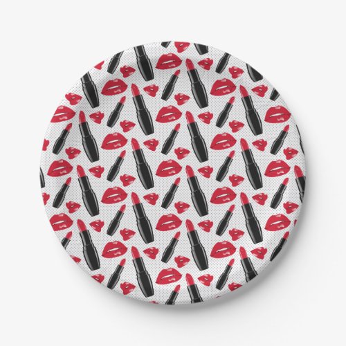 Lipstick And Lips Polka Dot Pattern Paper Plates