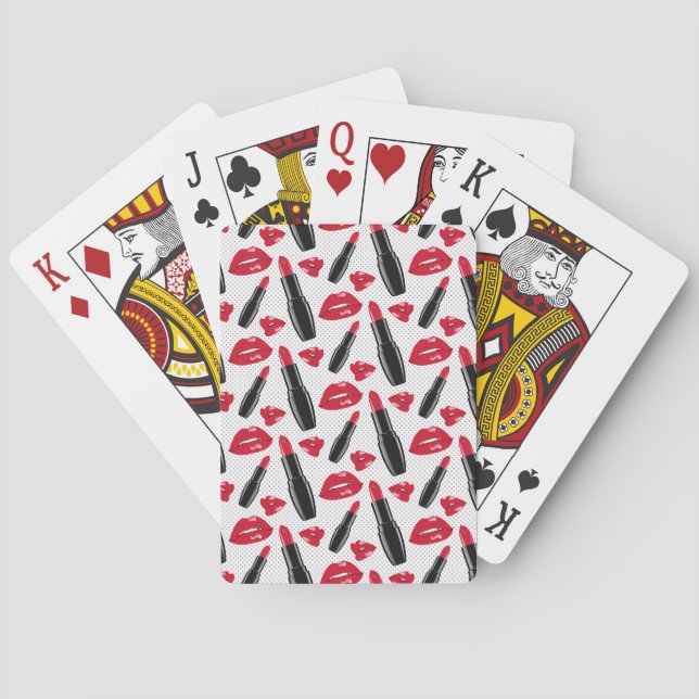 Lipstick And Lips Polka Dot Pattern Poker Cards (Back)