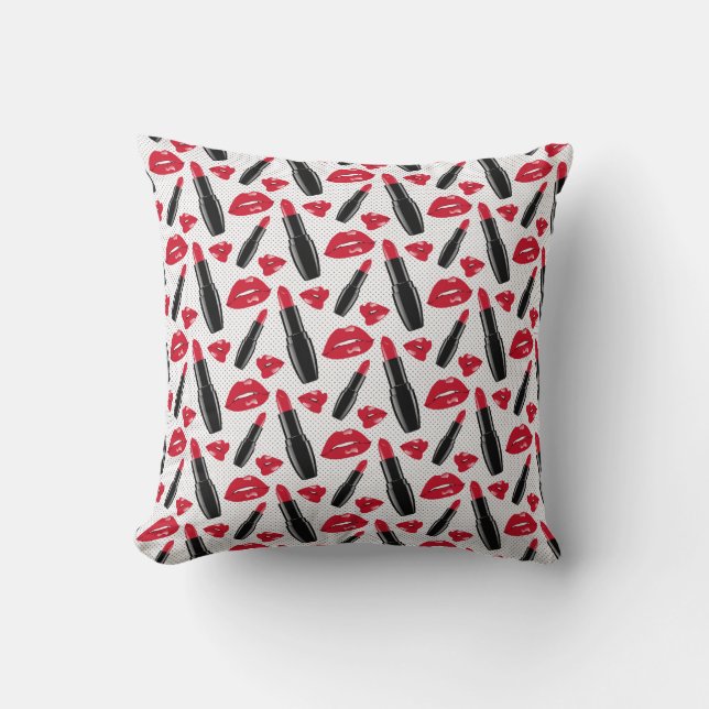 Lipstick And Lips Polka Dot Pattern Throw Pillow (Front)