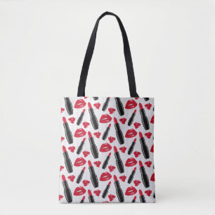 Lipstick And Lips Polka Dot Pattern Tote Bag