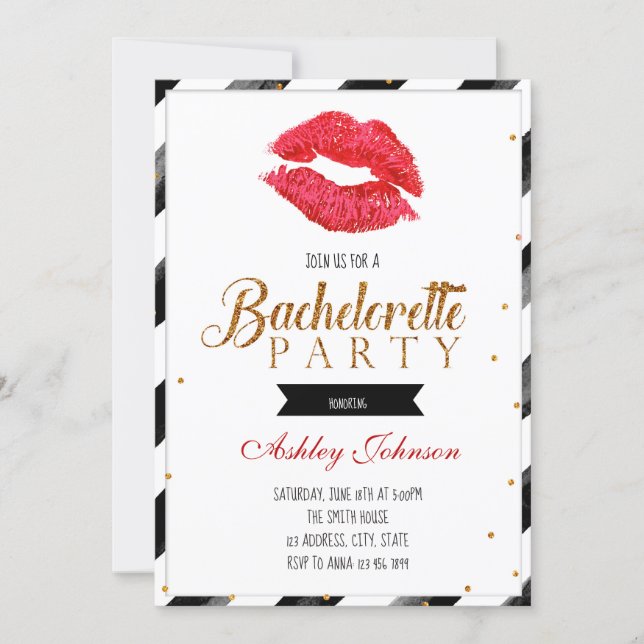 Lipstick bachelorette invitation (Front)