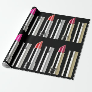 Lipstick beauty makeup silver pink modern wrapping paper