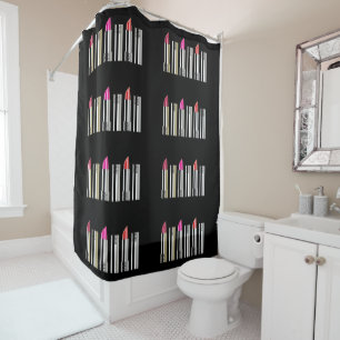 Lipstick chrome pink red black cosmetology pattern shower curtain