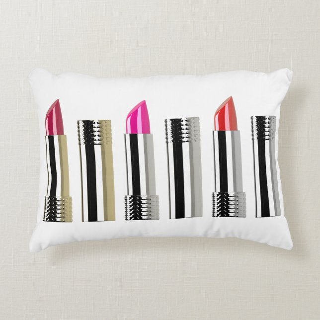Lipstick chrome pink red cosmetic accent pillow (Front)