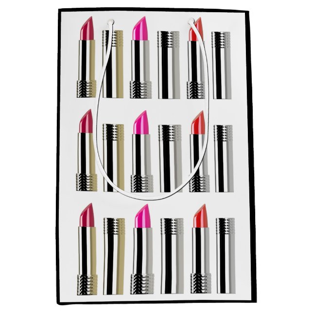 Lipstick chrome pink white cosmetology  medium gift bag (Front)