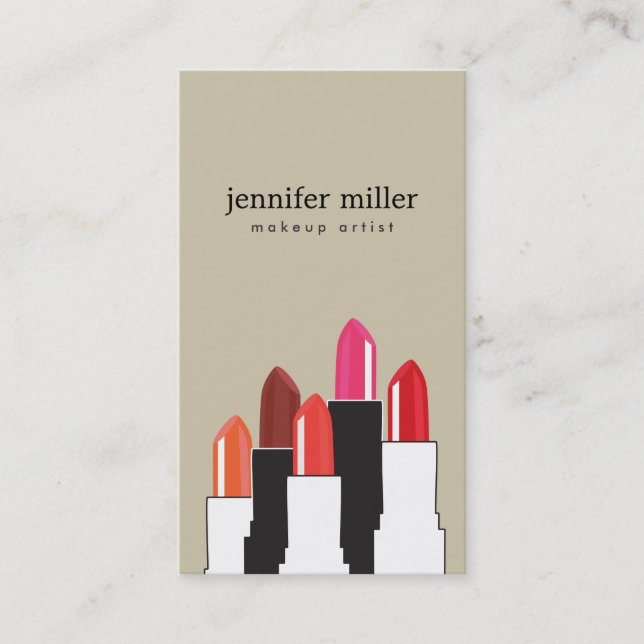 Lipstick Collage for Makeup Artist and Beauty Business Card (Front)