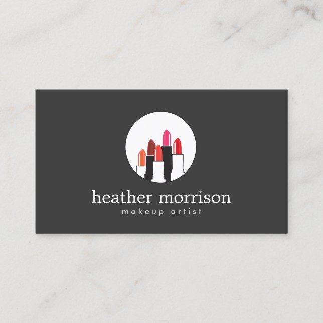 Lipstick Collage Logo 2 for Makeup Artists, Beauty Business Card (Front)