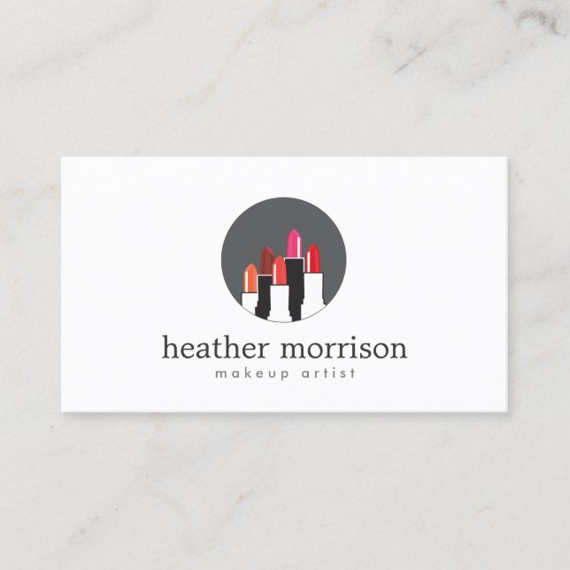 Lipstick Collage Logo for Makeup Artists, Beauty Business Card (Front)