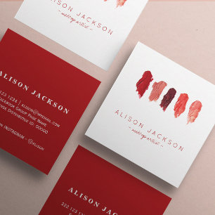 Lipstick colors swatches ruby red makeup artist square business card