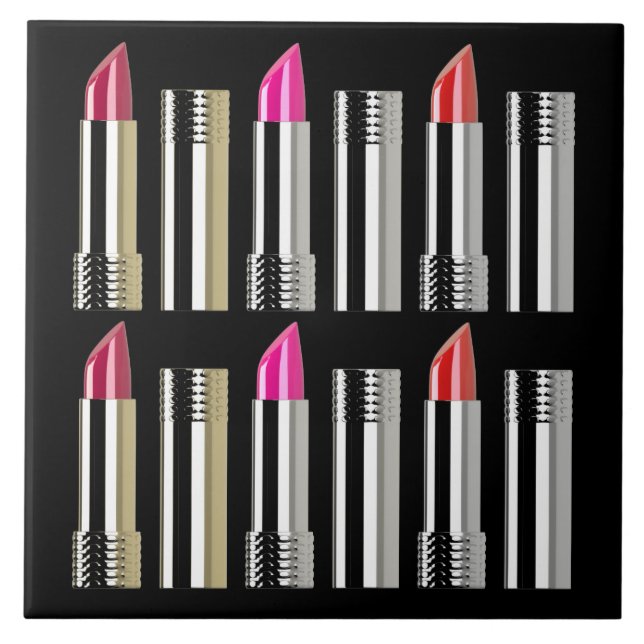 Lipstick cosmetic makeup chrome pink red ceramic tile (Front)