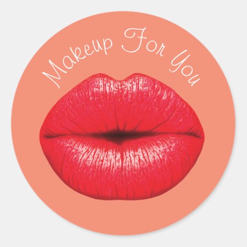 Lipstick design makeup business branding classic round sticker
