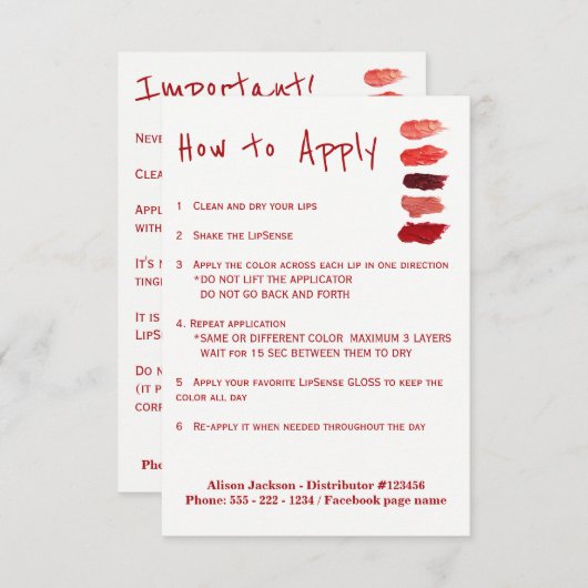 Lipstick distributor application instructions (Front/Back)