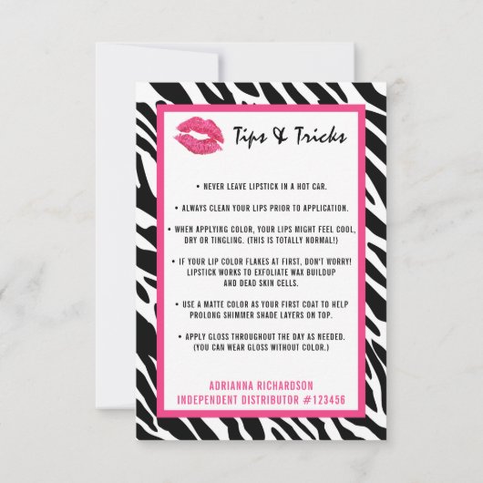 Lipstick Distributor Application / Tips Card (Back)