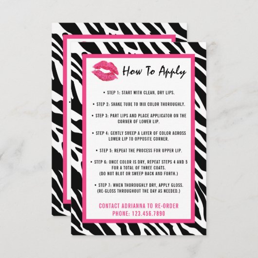 Lipstick Distributor Application / Tips Card (Front/Back)